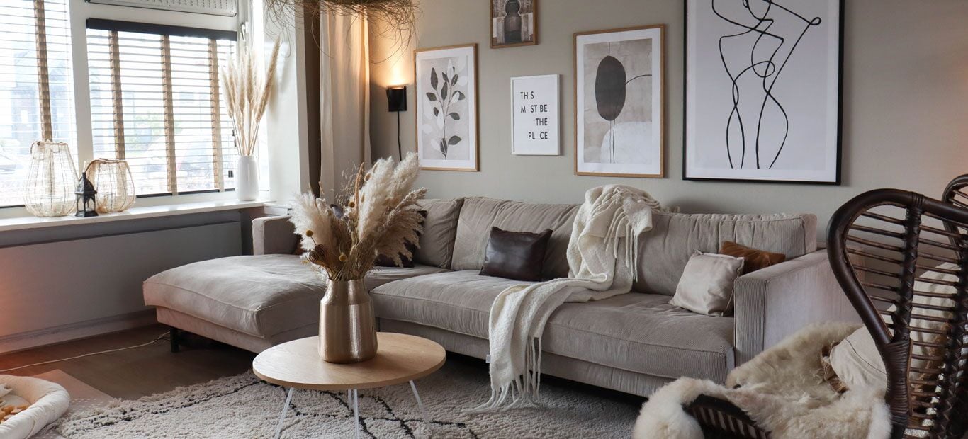 Scandiboho woonkamer in de kleur Worthy Clay